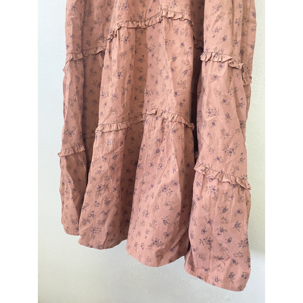 NEW Storia Floral Brown Ruffle Midi Dress Women Sz M 100% Cotton Cottagecore - Picture 6 of 15